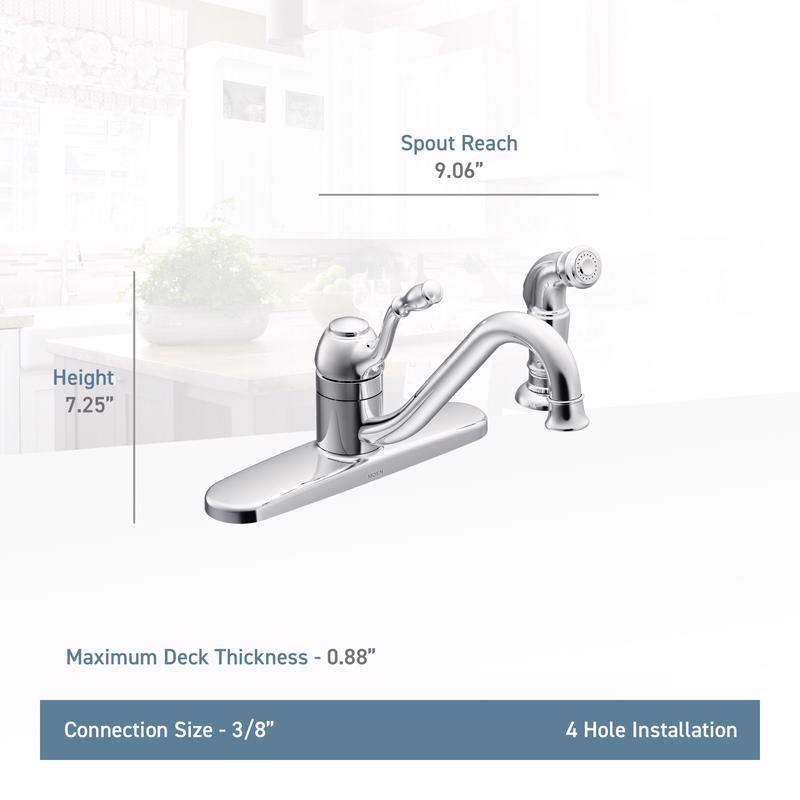 Moen Lindley One Handle Chrome Kitchen Faucet Side Sprayer Included