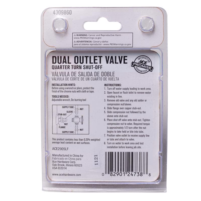 Ace 5/8 in. FPT X 1/2 in. Brass Shut-Off Valve