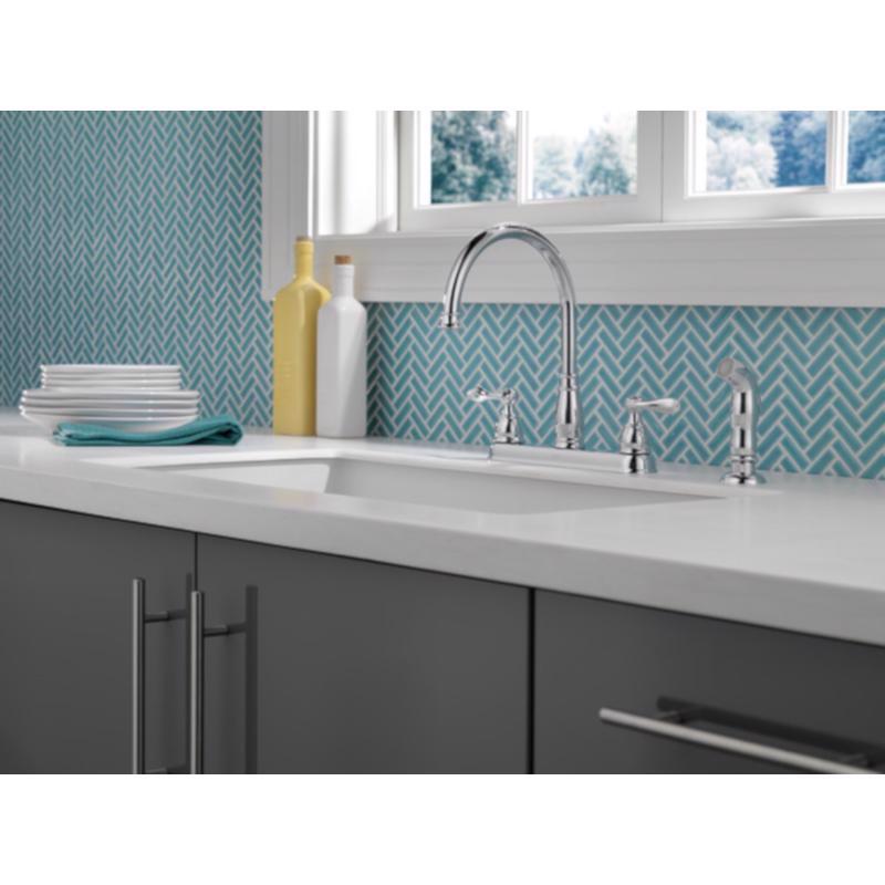 Delta Windemere Two Handle Chrome Kitchen Faucet Side Sprayer Included