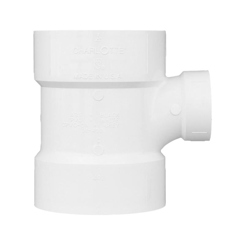 Charlotte Pipe 1-1/2 in. Hub X 4 in. D Hub PVC Sanitary Tee 1 pk