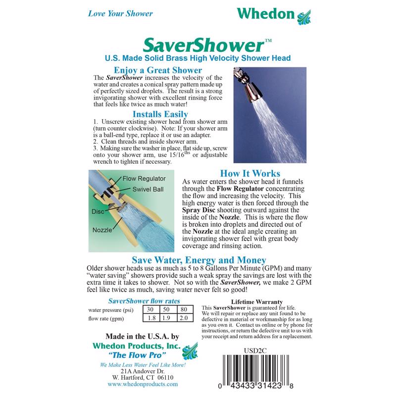 Whedon SaverShower Chrome Brass 2 settings Showerhead 2 gpm
