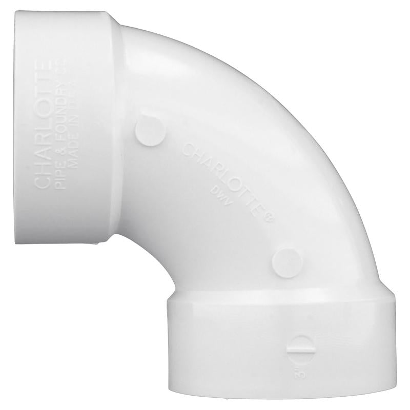 Charlotte Pipe Schedule 40 3 in. Hub X 3 in. D Hub PVC 90 Degree Elbow 1 pk
