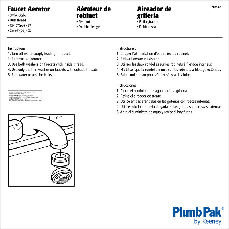 Plumb Pak Dual Thread 15/16 in. x 55/64 in. White Swivel Sprayrator