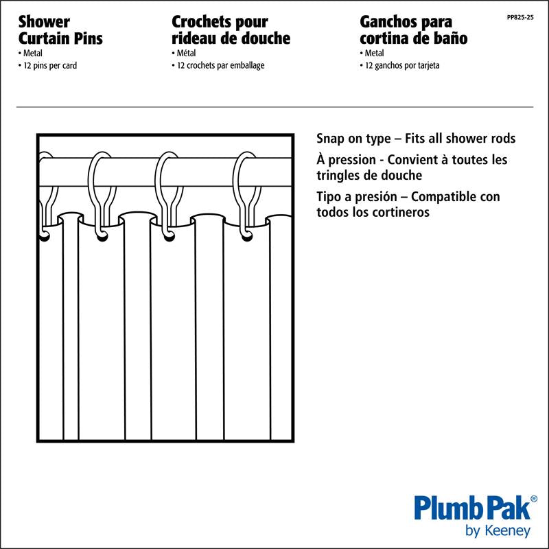 Plumb Pak Chrome Gray Steel Shower Curtain Rings 12 pk