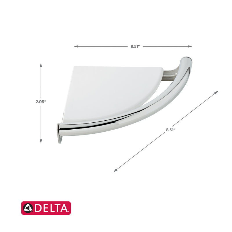 Delta 8-1/2 in. L Polished Chrome Stainless Steel Corner Shelf with Assist Bar