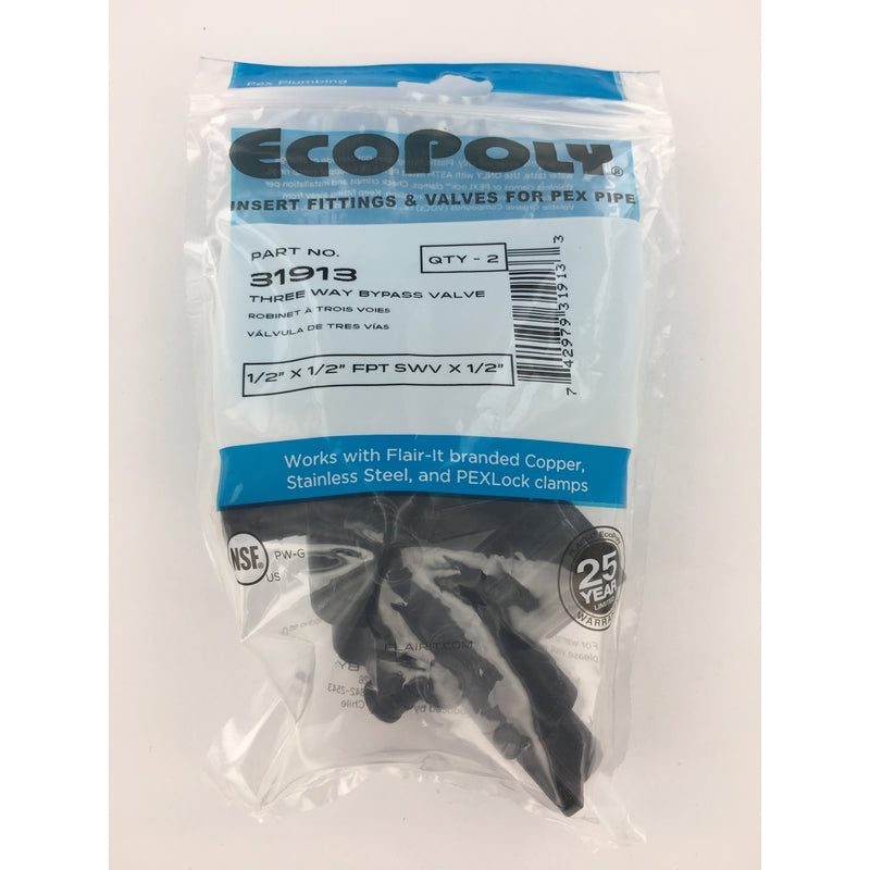 Flair-It Ecopoly 1/2 in. Crimp X 1/2 in. FPT Swivel Plastic 3-Way Valve