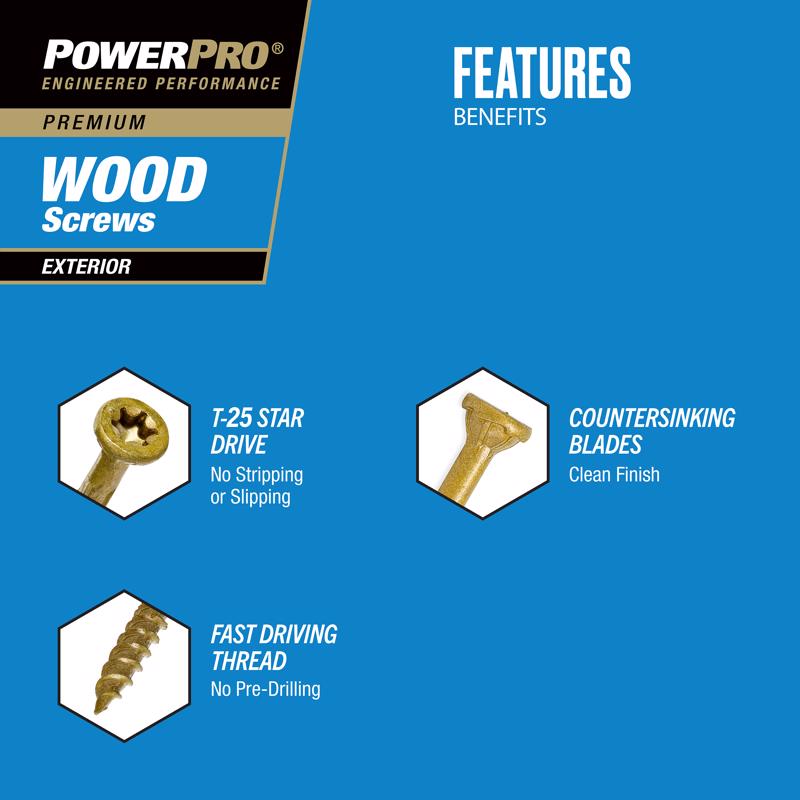 Hillman Power Pro No. 8 X 1-1/4 in. L Star Bronze Ceramic Wood Screws 1 lb 242 pk