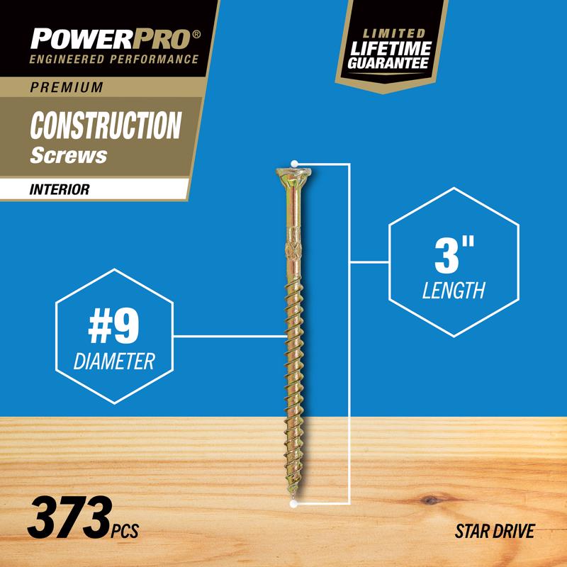 Hillman Power Pro No. 9 X 3 in. L Star Yellow Zinc Wood Screws 5 lb 450 pk