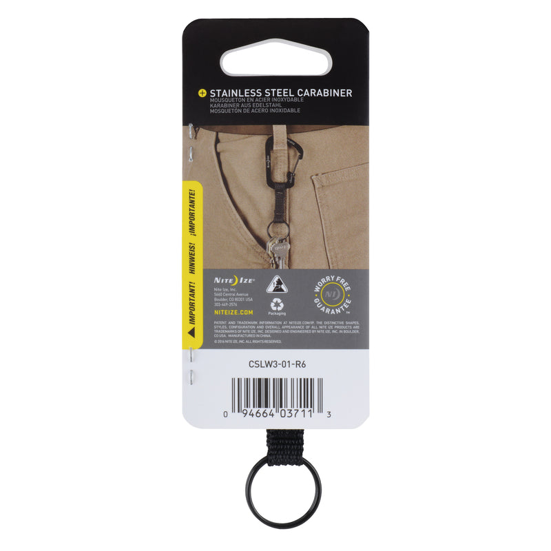 Nite Ize SlideLock 1.5 in. D Stainless Steel Black Carabiner Key Ring