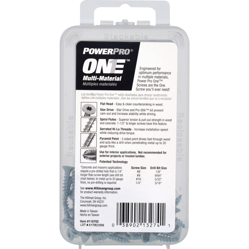 HILLMAN POWERPRO ONE No. 8 X 3/4 in. L Star Flat Head Multi-Material Screw 40 pk