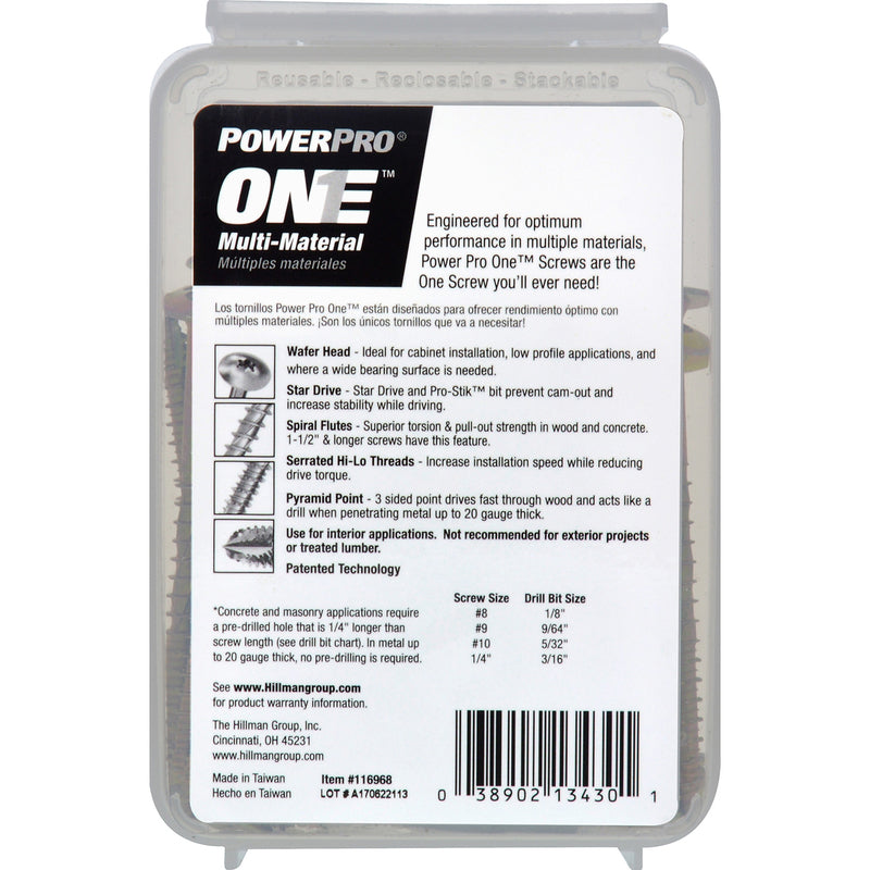 HILLMAN POWERPRO ONE No. 10 X 3 in. L Star Wafer Head Multi-Material Screw 1 lb 61 pk