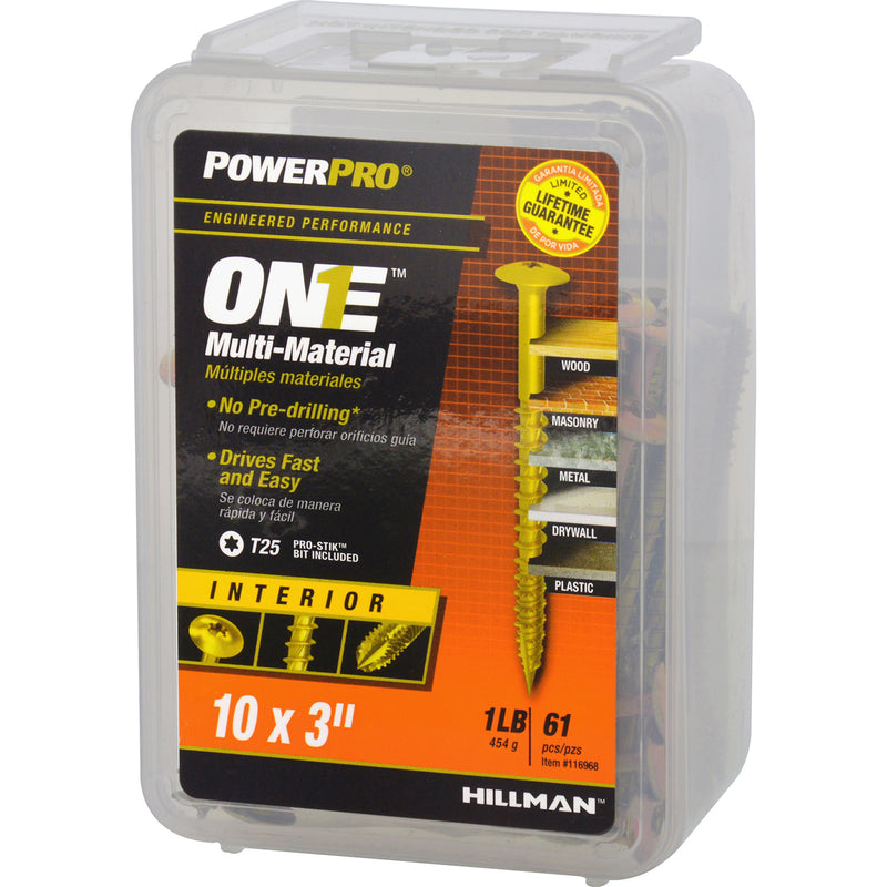 HILLMAN POWERPRO ONE No. 10 X 3 in. L Star Wafer Head Multi-Material Screw 1 lb 61 pk