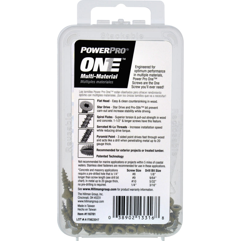 HILLMAN POWERPRO ONE No. 6 X 5/8 in. L Star Flat Head Multi-Material Screw 50 pk
