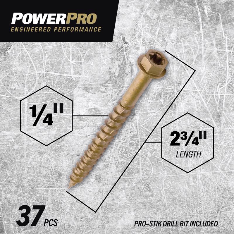 HILLMAN POWERPRO ONE 1/4 in. X 2-3/4 in. L Star Hex Washer Head Multi-Material Screw 1 lb 37 pk