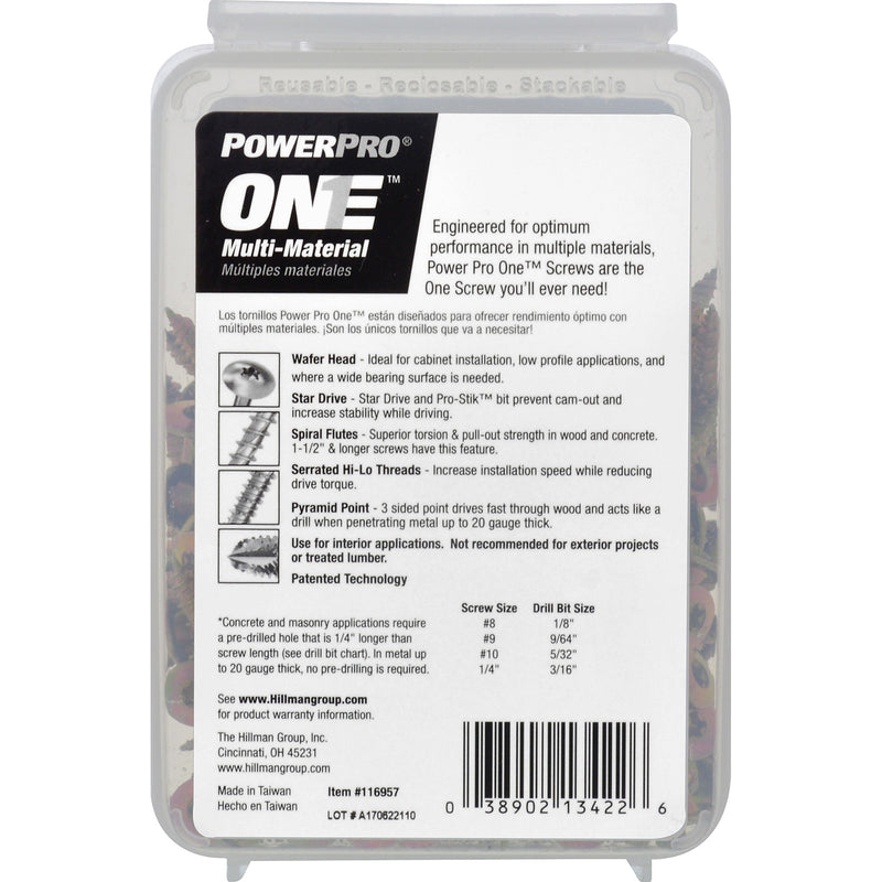 HILLMAN POWERPRO ONE No. 8 X 1-1/2 in. L Star Wafer Head Multi-Material Screw 1 lb 37 pk