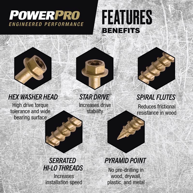 HILLMAN POWERPRO ONE 1/4 in. X 2-1/4 in. L Star Hex Washer Head Multi-Material Screw 1 lb 46 pk