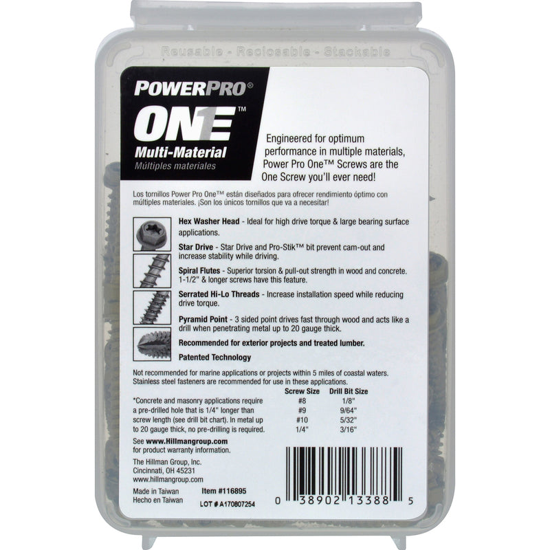 HILLMAN Power Pro No. 10 X 1-1/4 in. L Star Hex Washer Head Multi-Material Screw 1 lb 133 pk