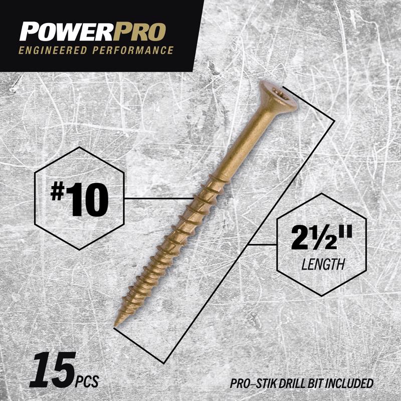 HILLMAN POWERPRO ONE No. 10 X 2-1/2 in. L Star Flat Head Multi-Material Screw 15 pk