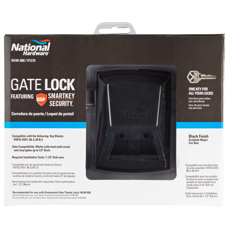 National Hardware SmartKey 3.35 in. L Black Gate Lock