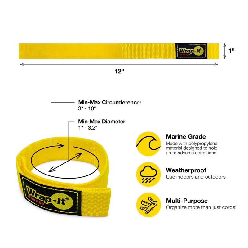 Wrap-It Quick Straps 12 in. L Yellow Polypropylene Cable Wrap