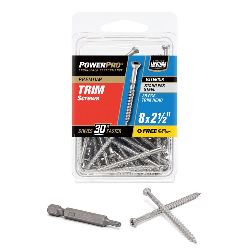 TRIM SCRW 8X2.5" 35PK SS