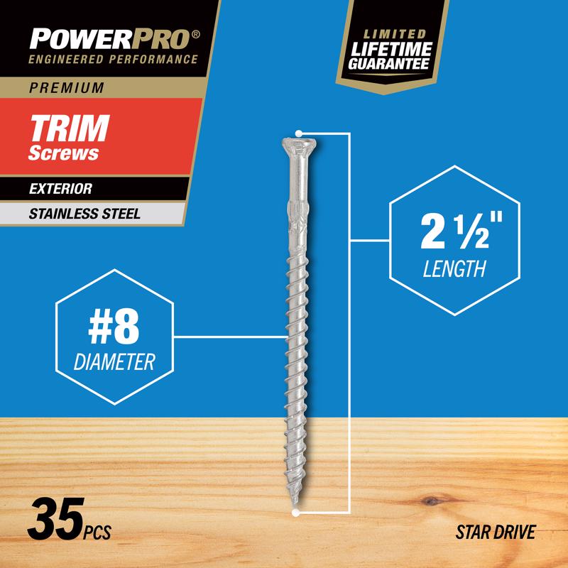 Hillman Power Pro No. 8 X 2-1/2 in. L Star Trim Screws 35 pk