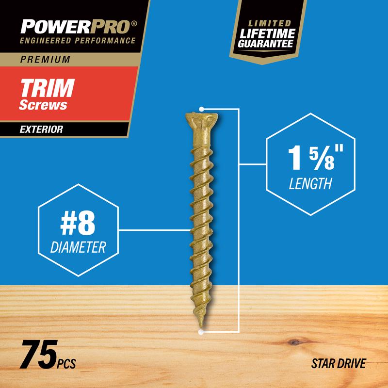 Hillman Power Pro No. 8 X 1-5/8 in. L Star Trim Screws 75 pk
