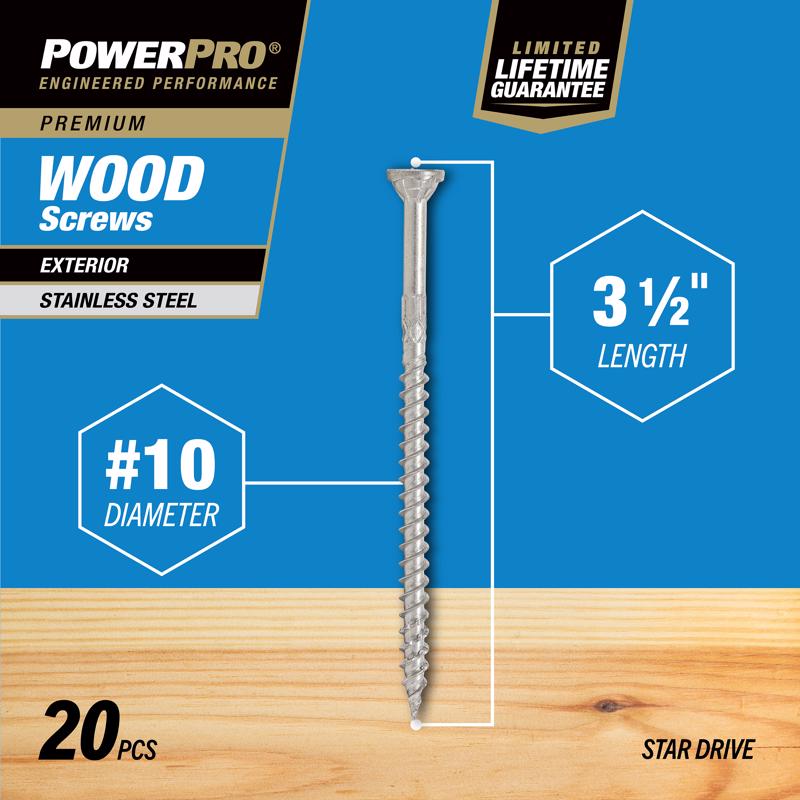 Hillman Power Pro No. 10 X 3-1/2 in. L Star Exterior Wood Screw 20 pk