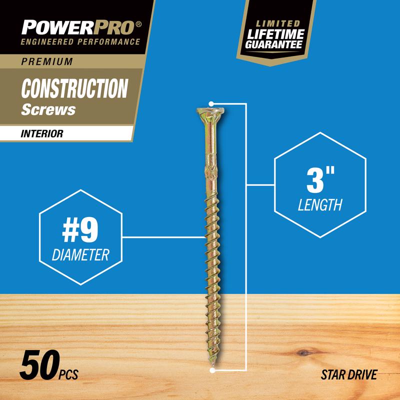 Hillman Power Pro No. 9 X 3 in. L Star Wood Screws 50 pk