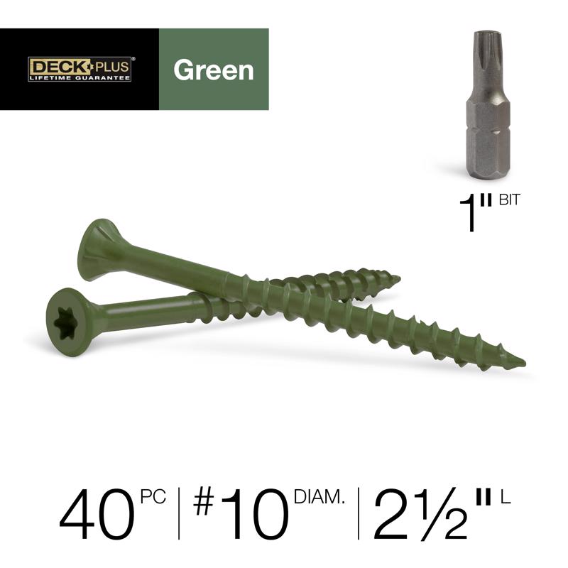 Deck Plus No. 10 X 2-1/2 in. L Green Star Flat Head Exterior Deck Screws 40 pk