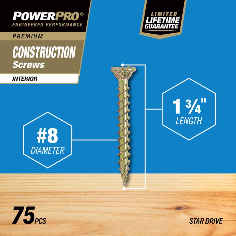 Hillman Power Pro No. 8 X 1-3/4 in. L Star Wood Screws 75 pk