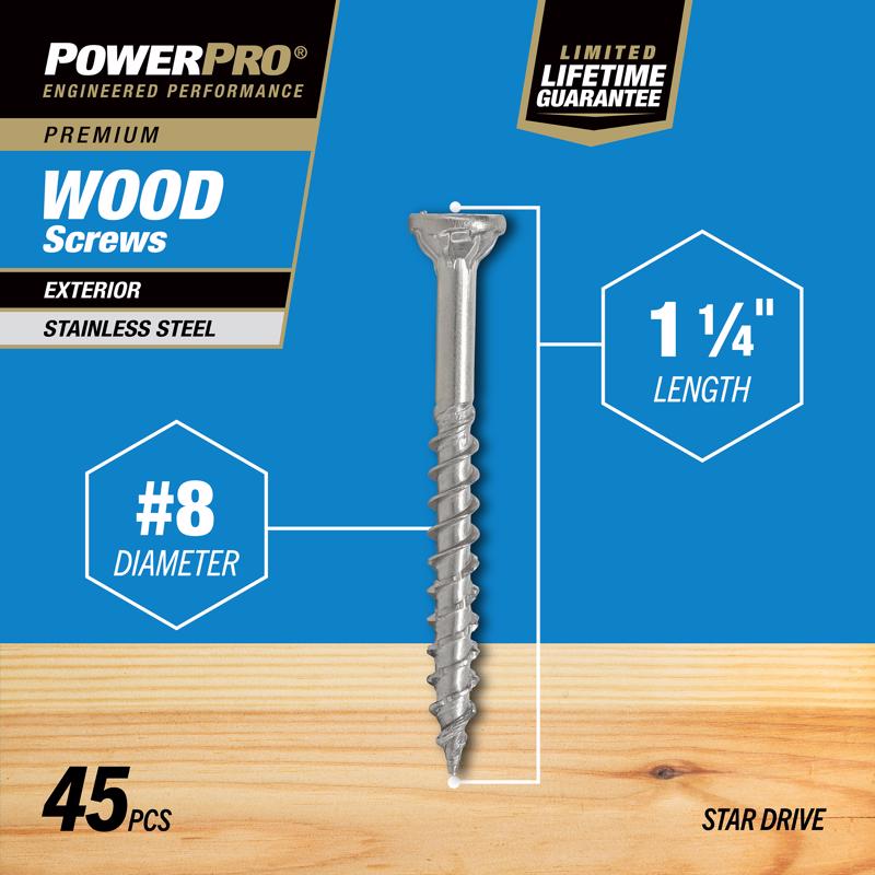 Hillman Power Pro No. 8 X 1-1/4 in. L Star Exterior Wood Screw 45 pk