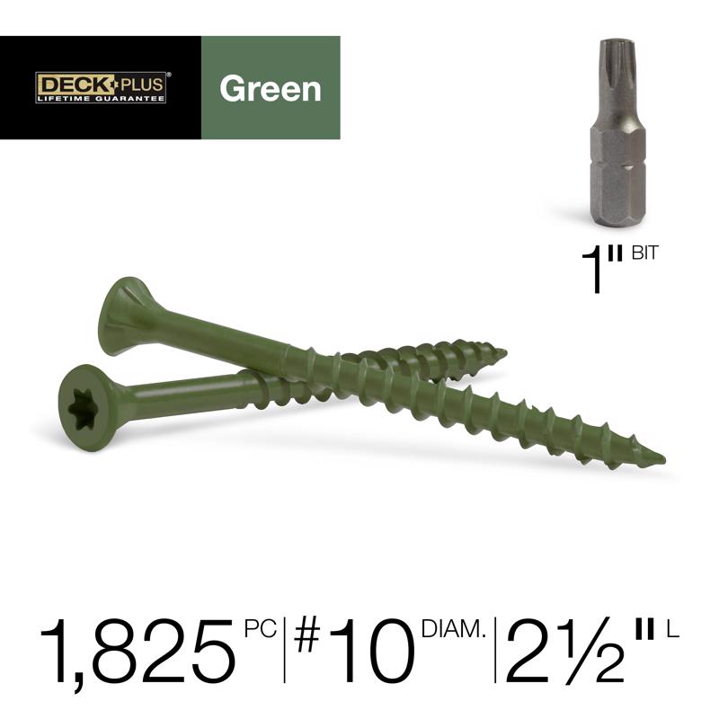Deck Plus No. 10 X 2-1/2 in. L Green Star Flat Head Exterior Deck Screws 25 lb
