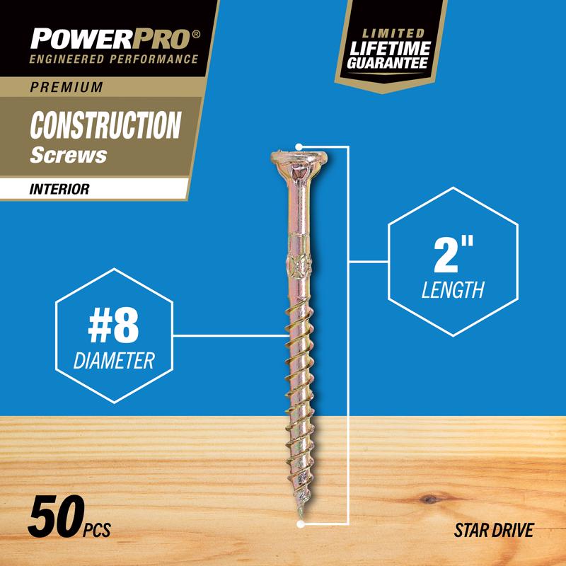 Hillman Power Pro No. 8 X 2 in. L Star Wood Screws 50 pk