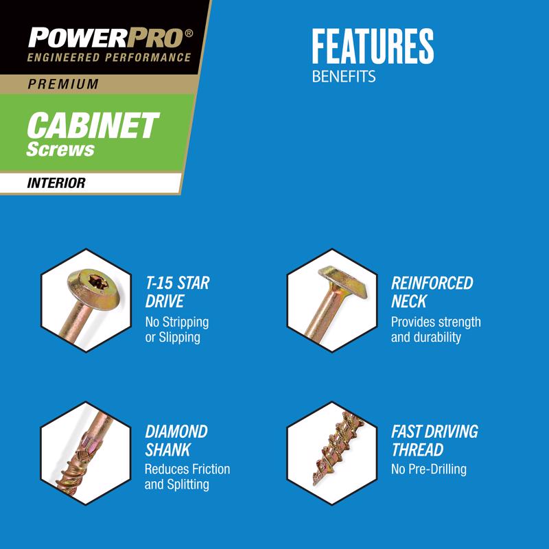 Hillman Power Pro No. 8 X 2-1/2 in. L Star Cabinet Screws 1 lb
