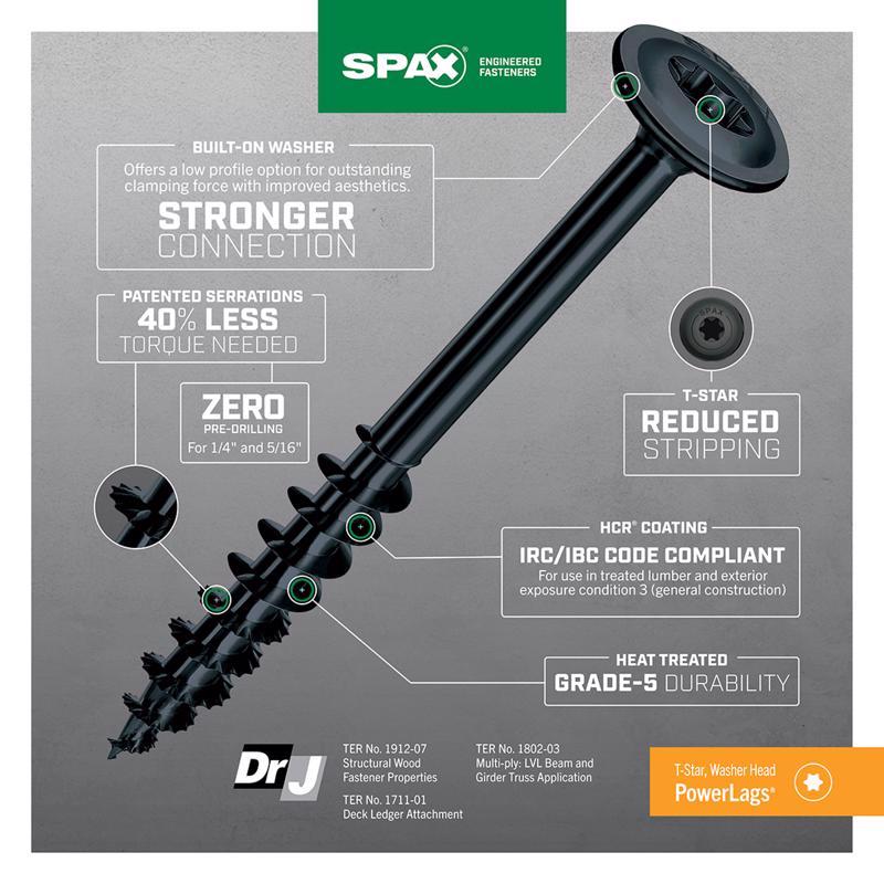 SPAX PowerLag 1/4 in. in. X 5 in. L T-30 Washer Head Structural Screws 12 pk