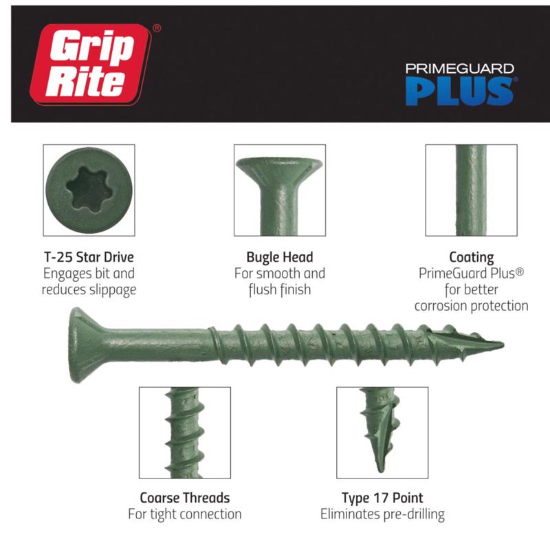 Grip-Rite PrimeGuard Plus No. 9 wire X 2 in. L Green Star Flat Head Deck Screws 25 lb