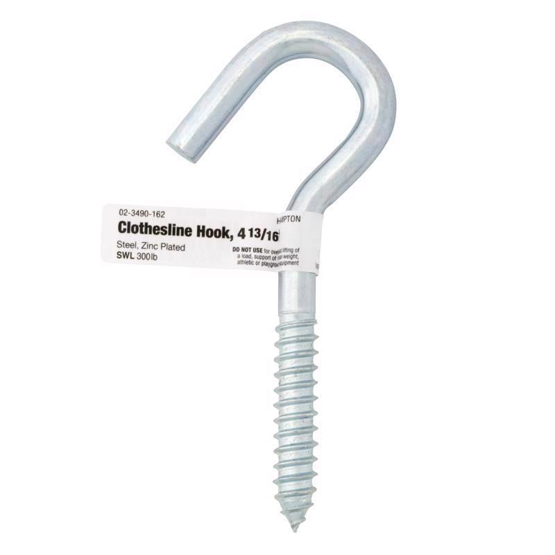 Hampton Small Zinc-Plated Silver Steel 4.8125 in. L Clothesline Hook 300 lb 1 pk