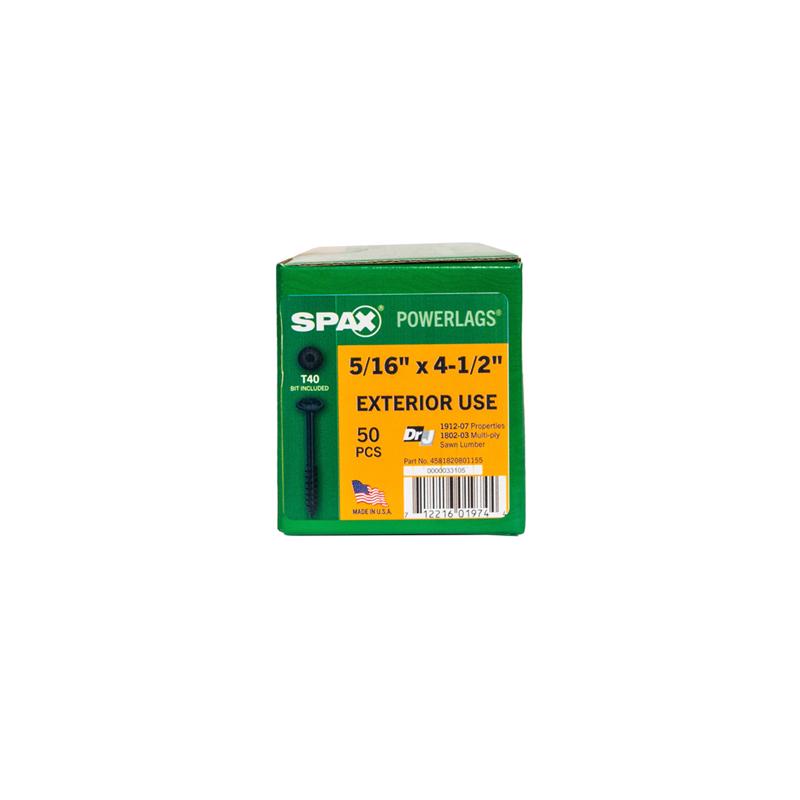SPAX PowerLags 5/16 in. in. X 4-1/2 in. L T-40 Washer Head Structural Screws 50 pk