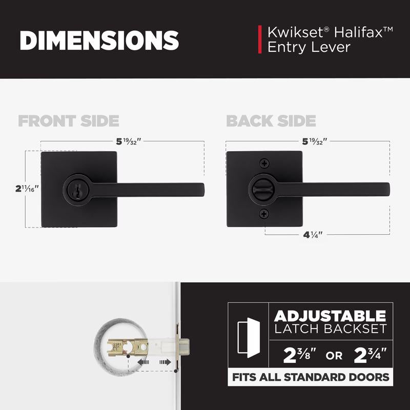 Kwikset Halifax Matte Black Keyed Entry Lever 2-3/4 in.