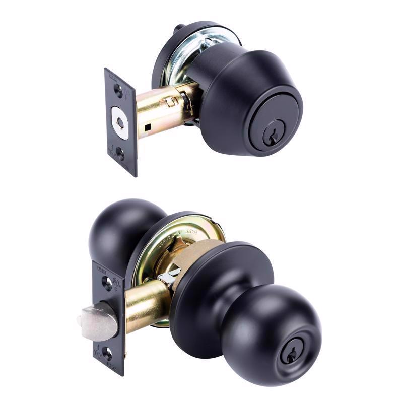 Brinks Commercial Matte Black Knob and Deadbolt Set 2 in.