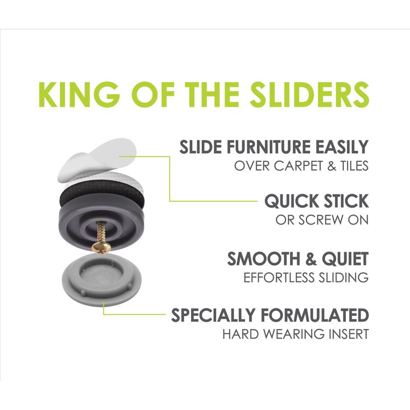 Slipstick GorillaGlides Gray 1 in. Screw-On Plastic Chair Glide 8 pk