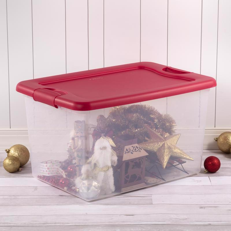 Sterilite 64 qt Clear/Red Latching Storage Box 13.5 in. H X 23.75 in. W X 16 in. D