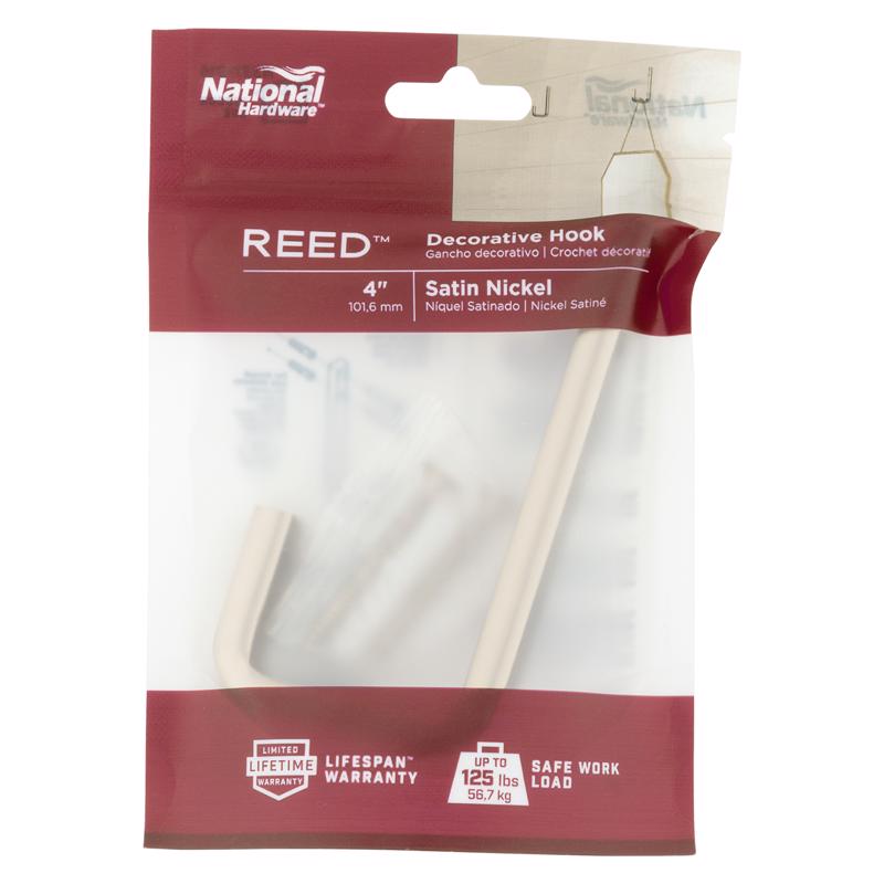 National Hardware Reed Satin Nickel Steel 4 in. L Hook 60 lb 1 pk