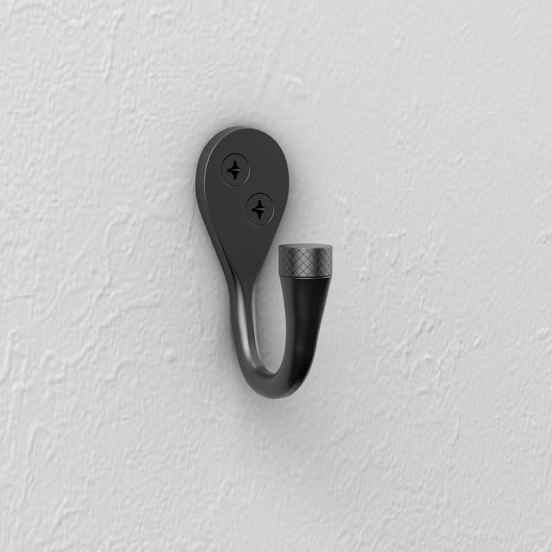 National Hardware Powell Medium Matte Black Black Aluminum 2-5/8 in. L Knurled Hook 15 lb 1 pk