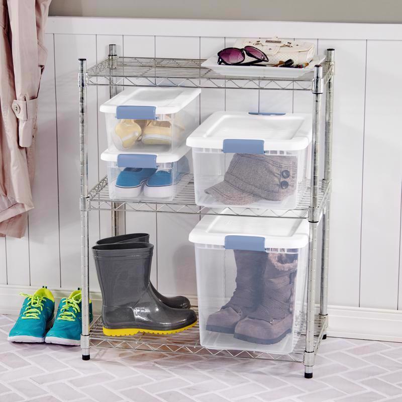Sterilite 25 qt Clear/White Latch Storage Box 11-5/8 in. H X 16-1/4 in. W X 11-1/4 in. D Stackable