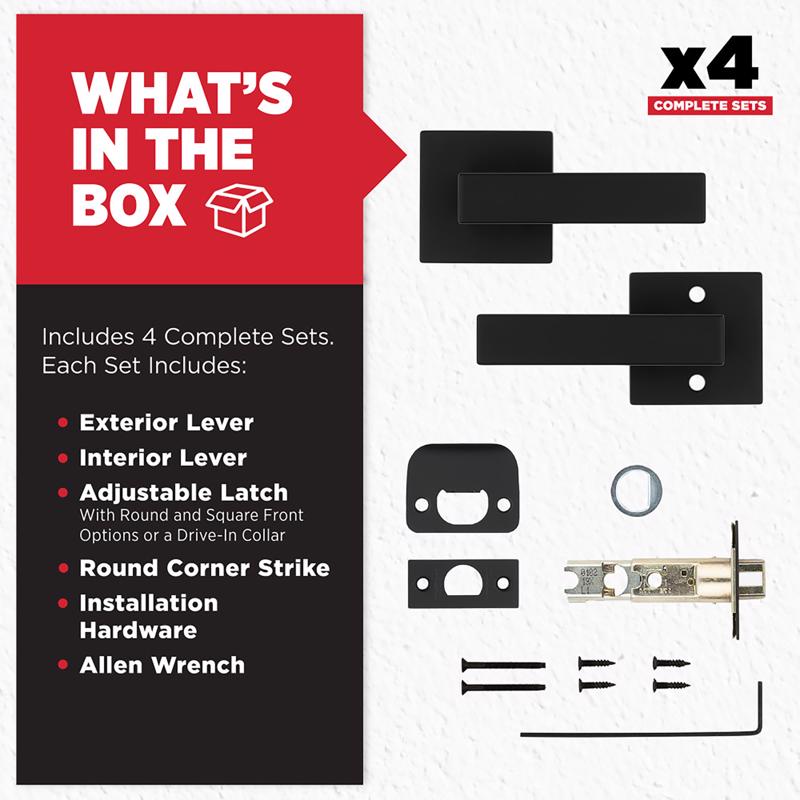 Kwikset Singapore Matte Black Passage Lever 1-3/4 in.