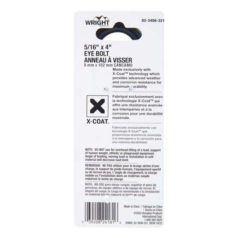 Wright 5/16 in. X 4 in. L Black Steel Eyebolt Nut Included