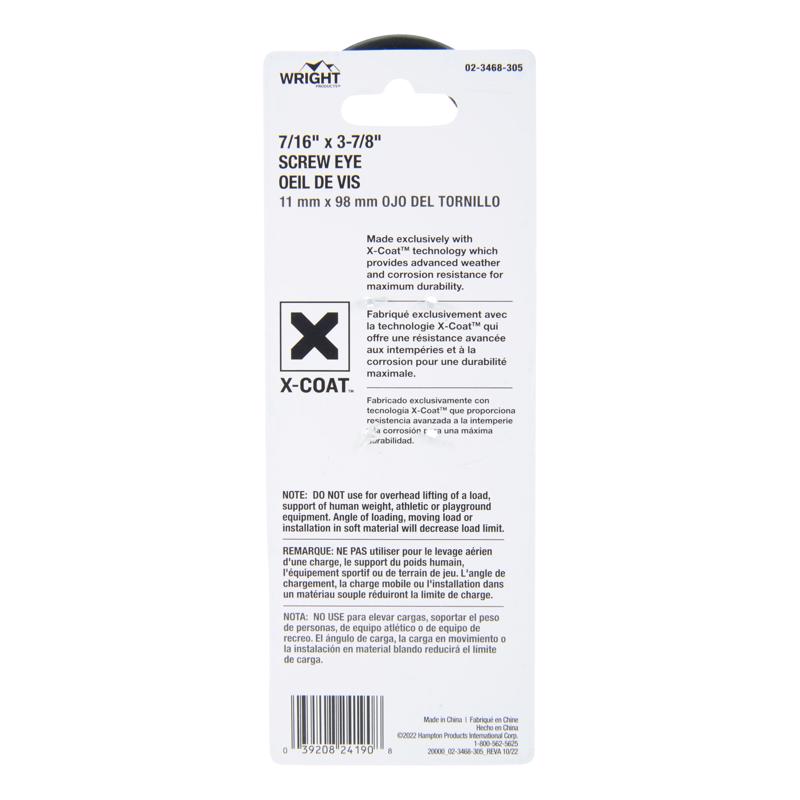 Wright 7/16 in. D X 3-7/8 in. L Black Steel Screw Eye 325 lb 1 pk