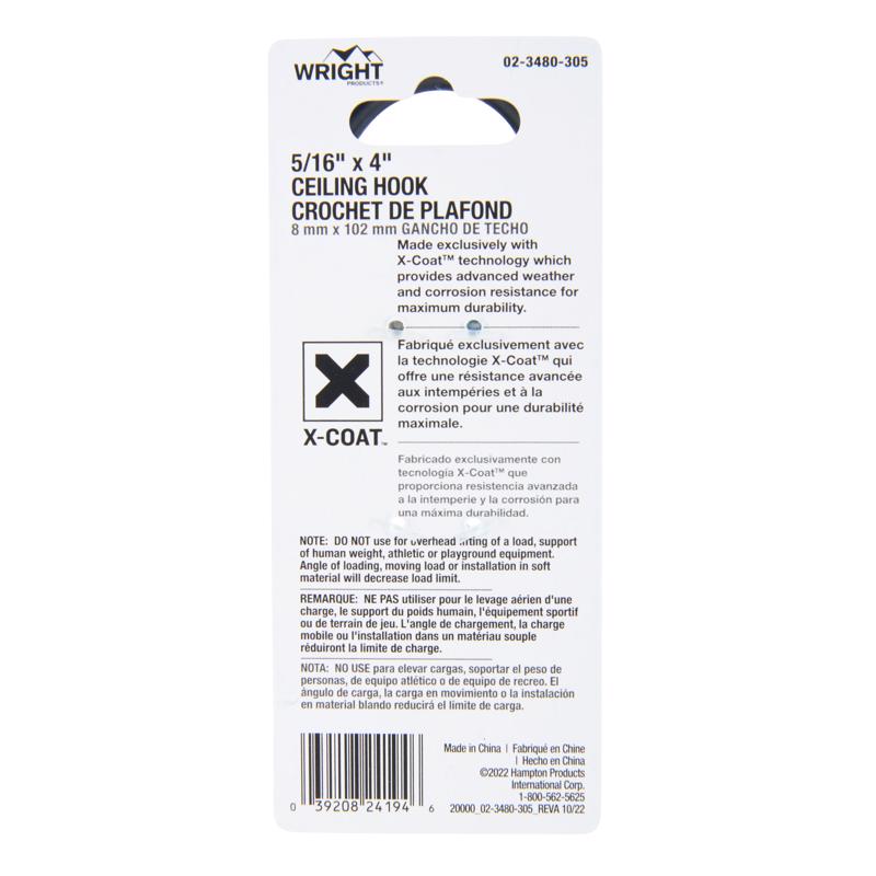 Wright Medium Matte Black Black Steel 4 in. L Ceiling Hook 100 lb 1 pk